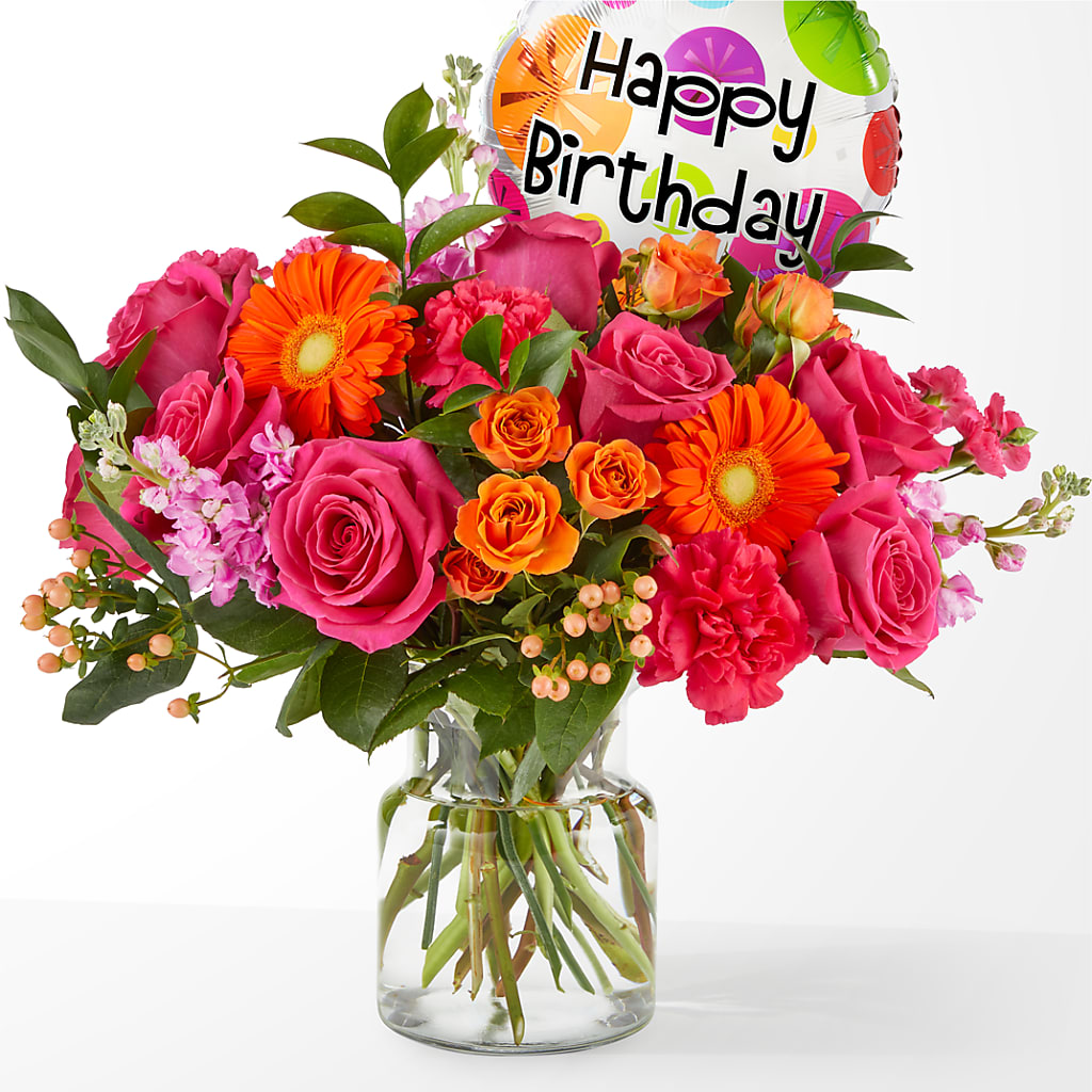 Fiesta Bouquet with Birthday Balloon – GERLACHS GARDEN & FLORAL, Erie PA