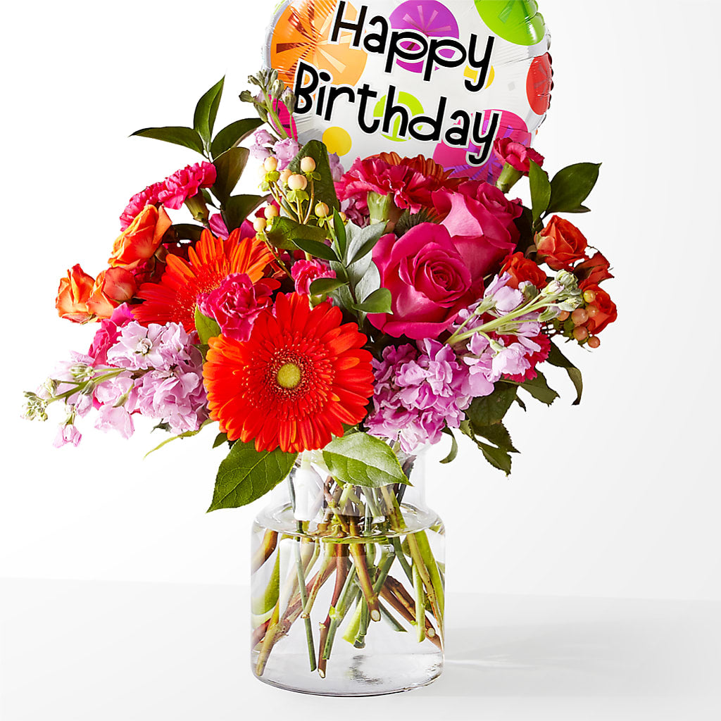 Fiesta Bouquet with Birthday Balloon – GERLACHS GARDEN & FLORAL, Erie PA