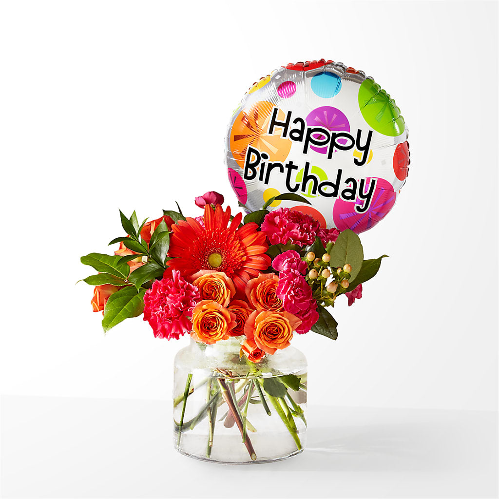 Fiesta Bouquet with Birthday Balloon – GERLACHS GARDEN & FLORAL, Erie PA