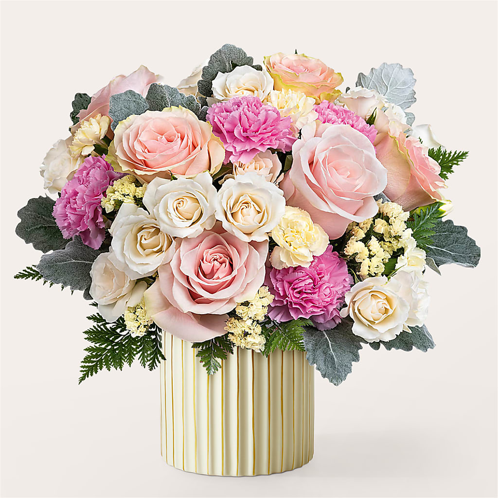 Blissful Moments Bouquet with Ivory Vase – GERLACHS GARDEN & FLORAL, Erie PA