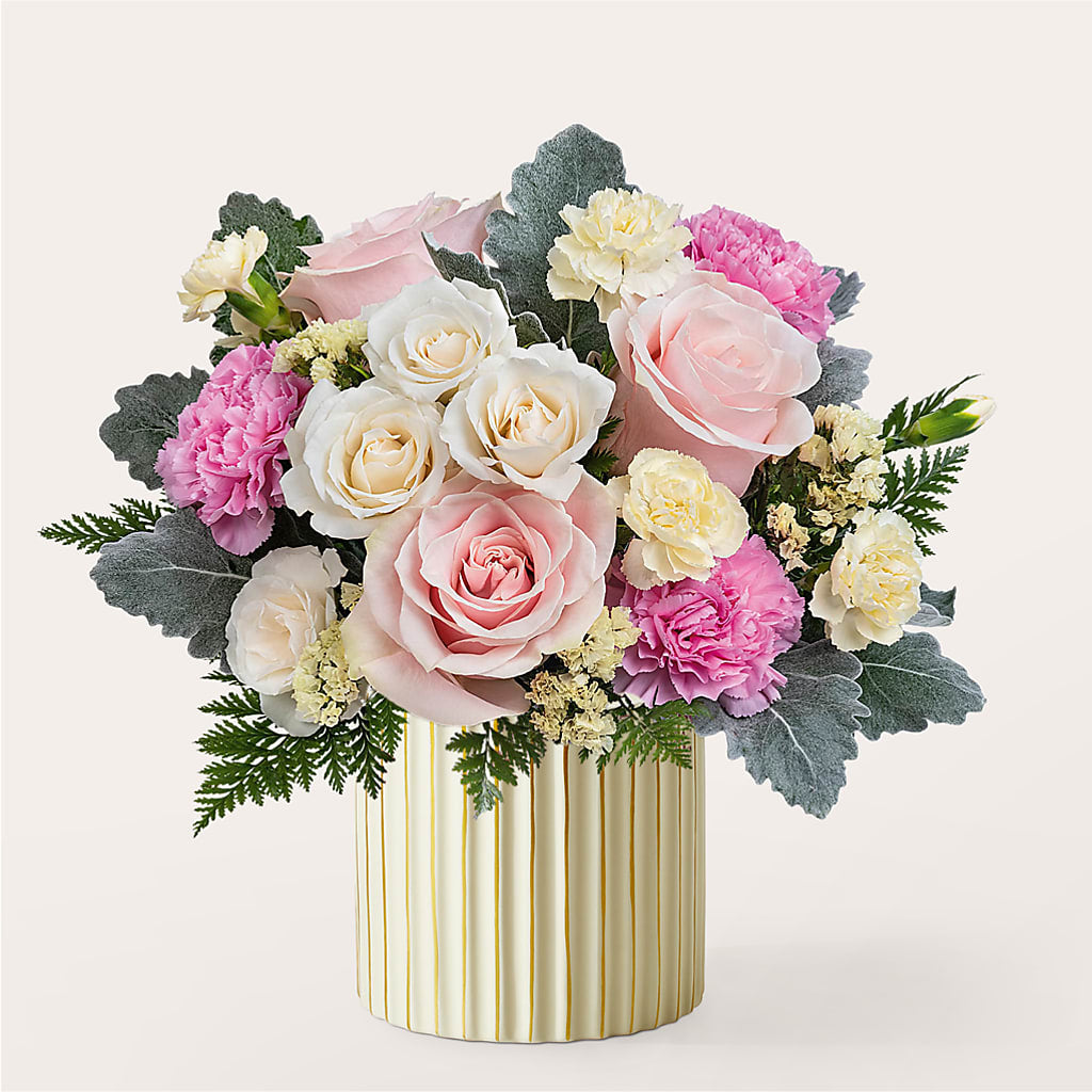 Blissful Moments Bouquet with Ivory Vase – GERLACHS GARDEN & FLORAL, Erie PA