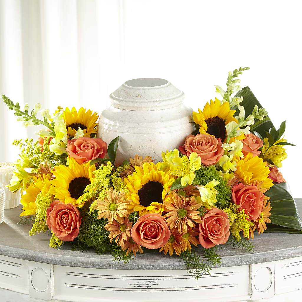 Faithful Sunflower Cremation Adornment – GERLACHS GARDEN & FLORAL, Erie PA
