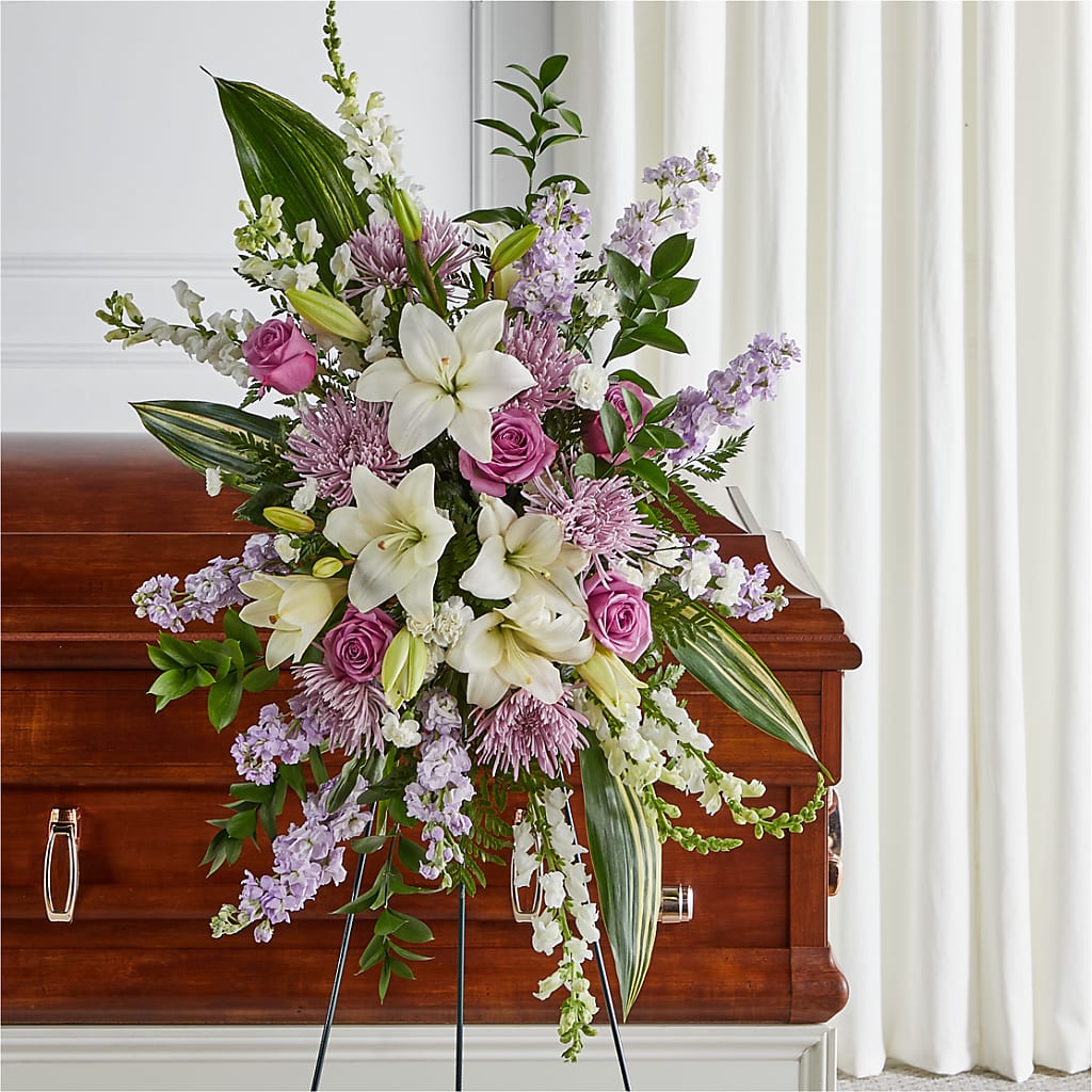 Grateful Hearts Standing Spray – GERLACHS GARDEN & FLORAL, Erie PA