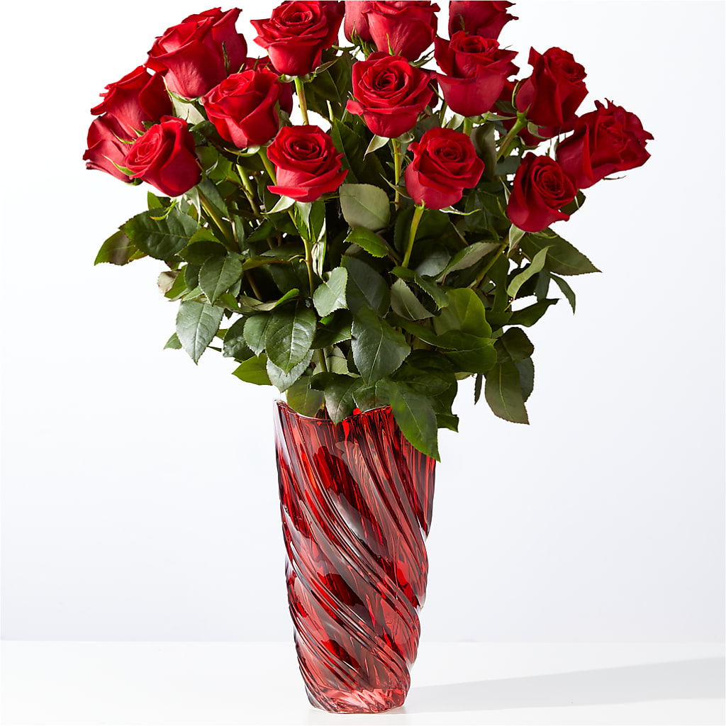 Classic Love Red Rose Bouquet with Luxe Swirl Vase – GERLACHS GARDEN & FLORAL, Erie PA