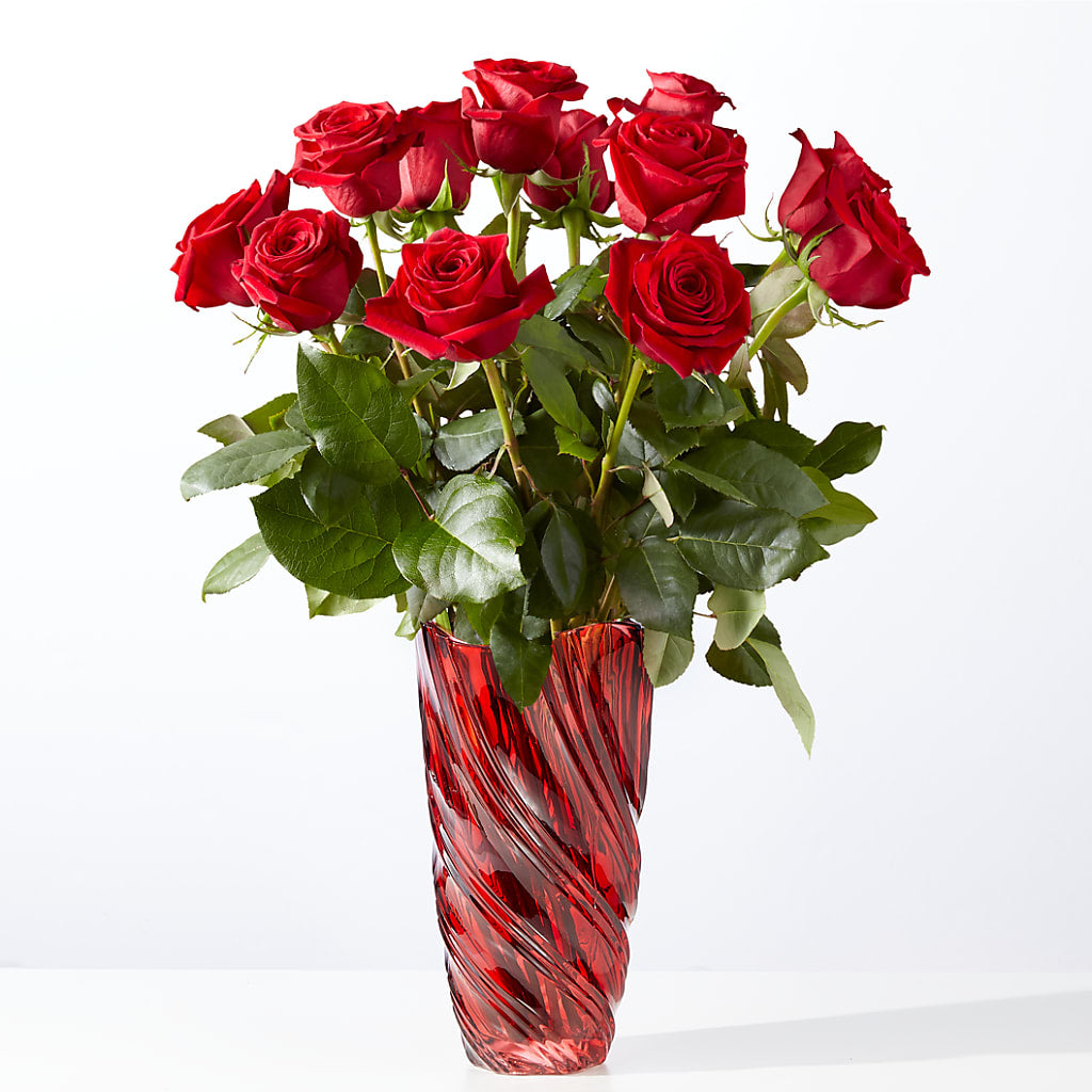 Classic Love Red Rose Bouquet with Luxe Swirl Vase – GERLACHS GARDEN & FLORAL, Erie PA