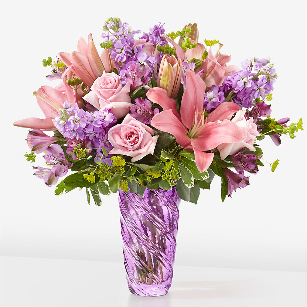 Precious Petals Bouquet with Luxe Swirl Vase – GERLACHS GARDEN & FLORAL, Erie PA