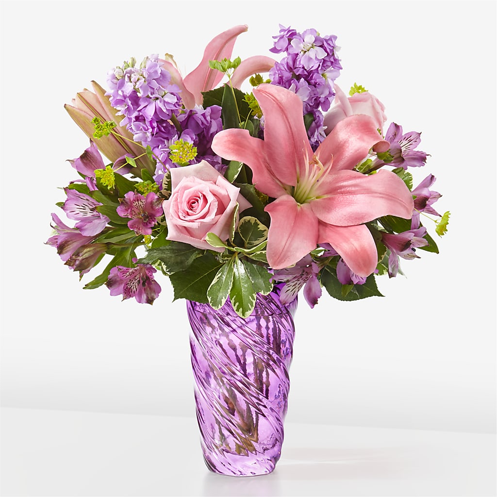 Precious Petals Bouquet with Luxe Swirl Vase – GERLACHS GARDEN & FLORAL, Erie PA