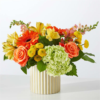 Autumn Sunshine Bouquet with Ivory Vase – GERLACHS GARDEN & FLORAL, Erie PA