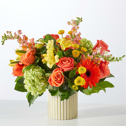 Autumn Sunshine Bouquet with Ivory Vase – GERLACHS GARDEN & FLORAL, Erie PA