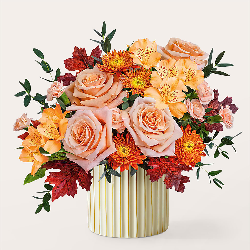 Spiced Latte Bouquet with Ivory Vase – GERLACHS GARDEN & FLORAL, Erie PA
