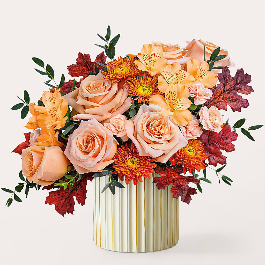Spiced Latte Bouquet with Ivory Vase – GERLACHS GARDEN & FLORAL, Erie PA